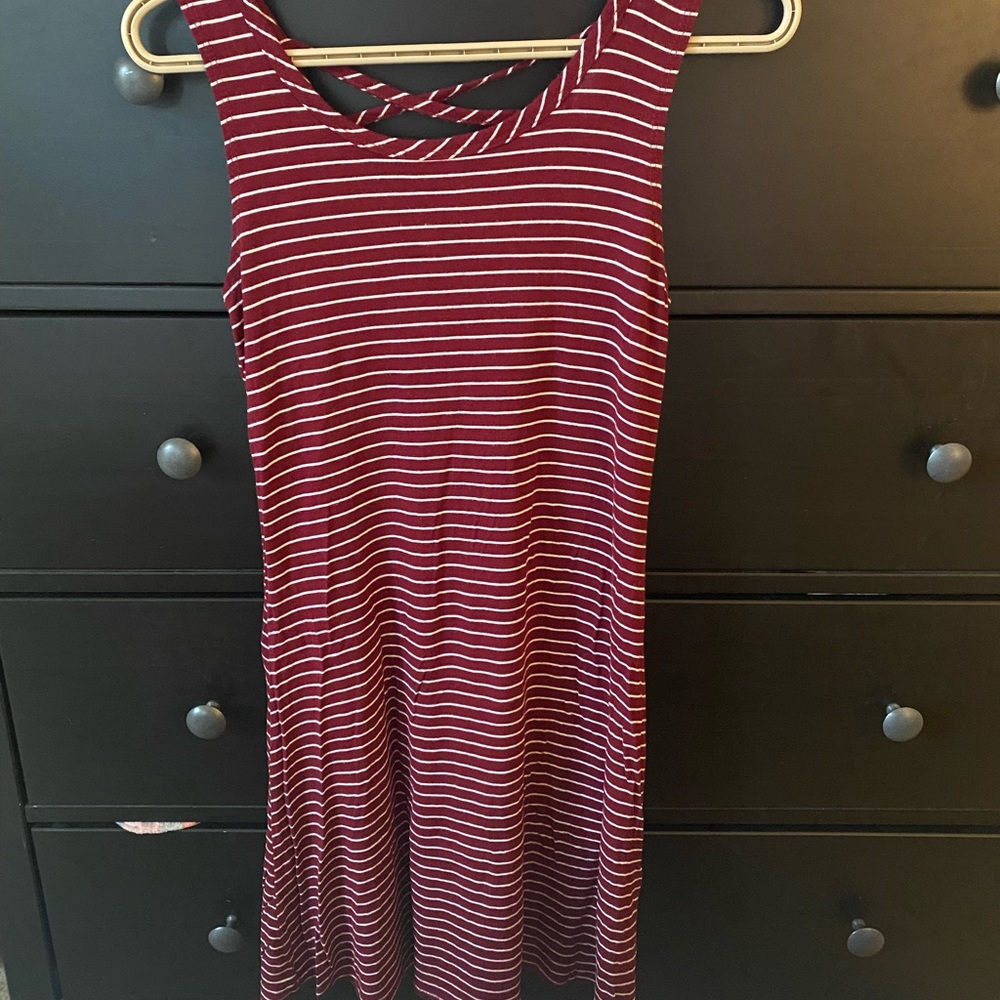 Maroon and white stripe T-shirt dress